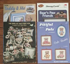 4 Teddy Bear Themed Cross Stitch Pattern Books